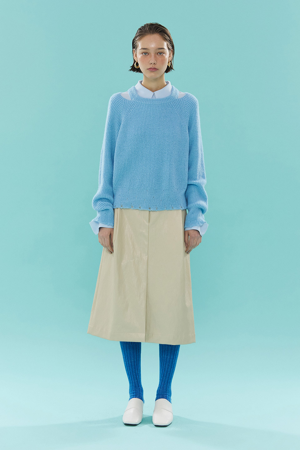 [MIDDLE SALE]Loose Fit Cropped Knit_BLUE