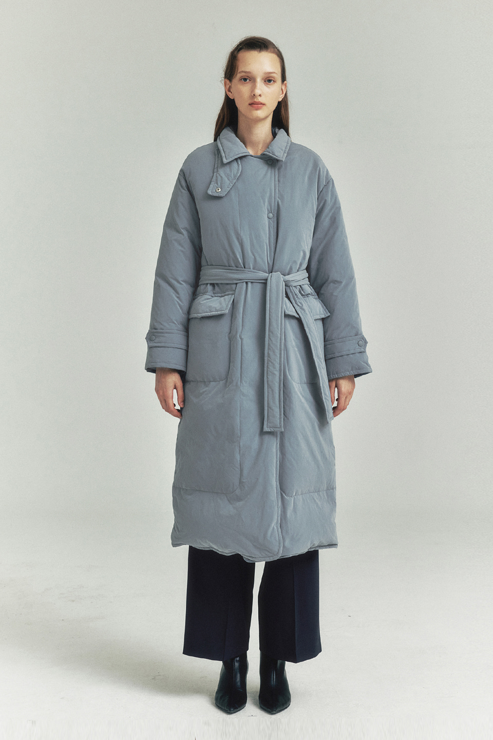 Belted Duck Down Long Coat_BLUE