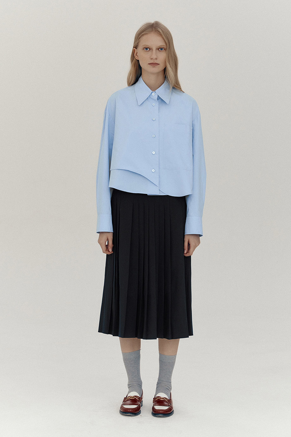 Curved Cropped Shirt_SKY BLUE