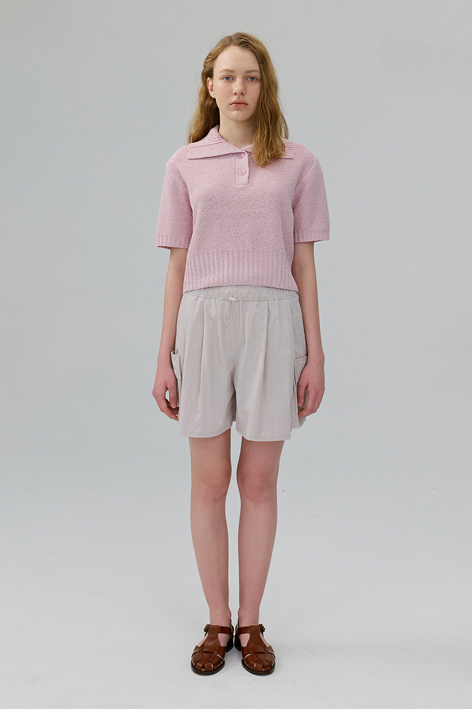 Boucle Open Collar Knit_PINK