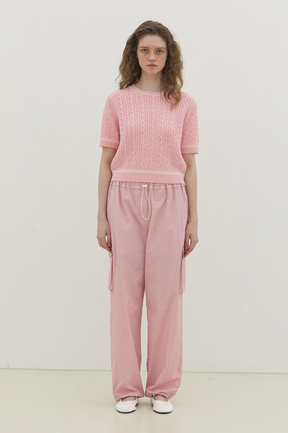 Cable Puff Sleeve Knit_LIGHT PINK
