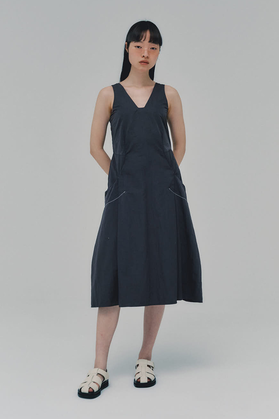Stitched Nylon Dress_CHARCOAL