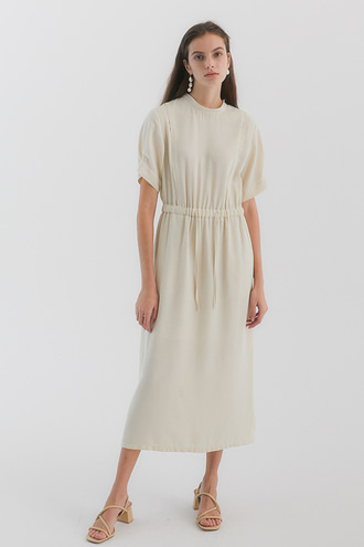 Rosie Shirring Dress_Ivory