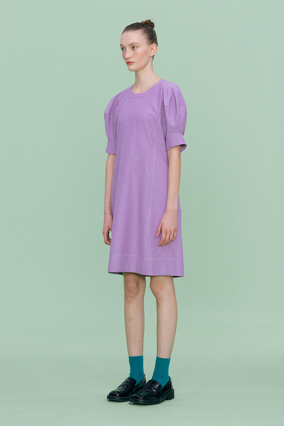 Volume Short Sleeved Mini Dress_PURPLE
