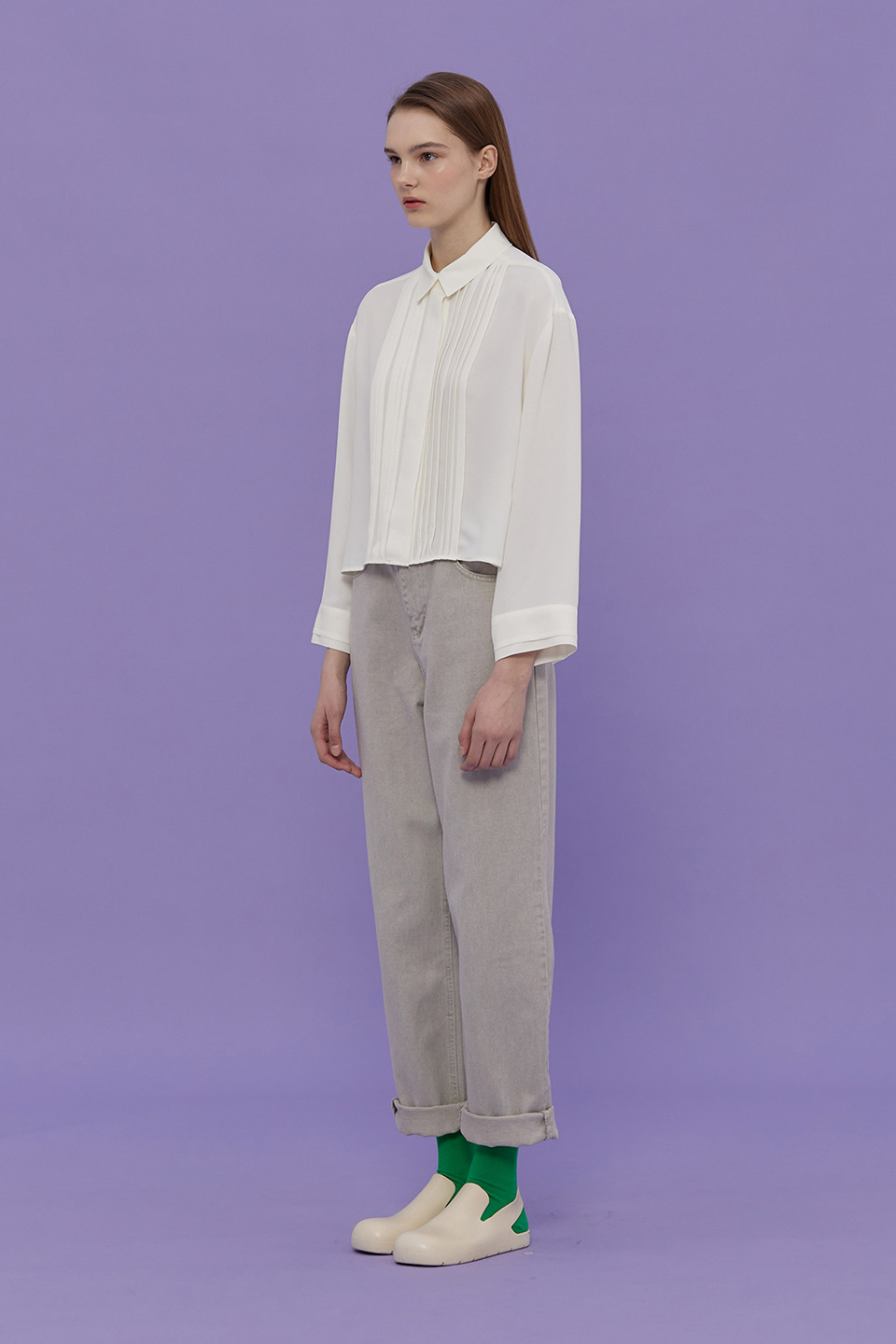 [MIDDLE SALE 기간한정]Pintuck Cropped Blouse_IVORY
