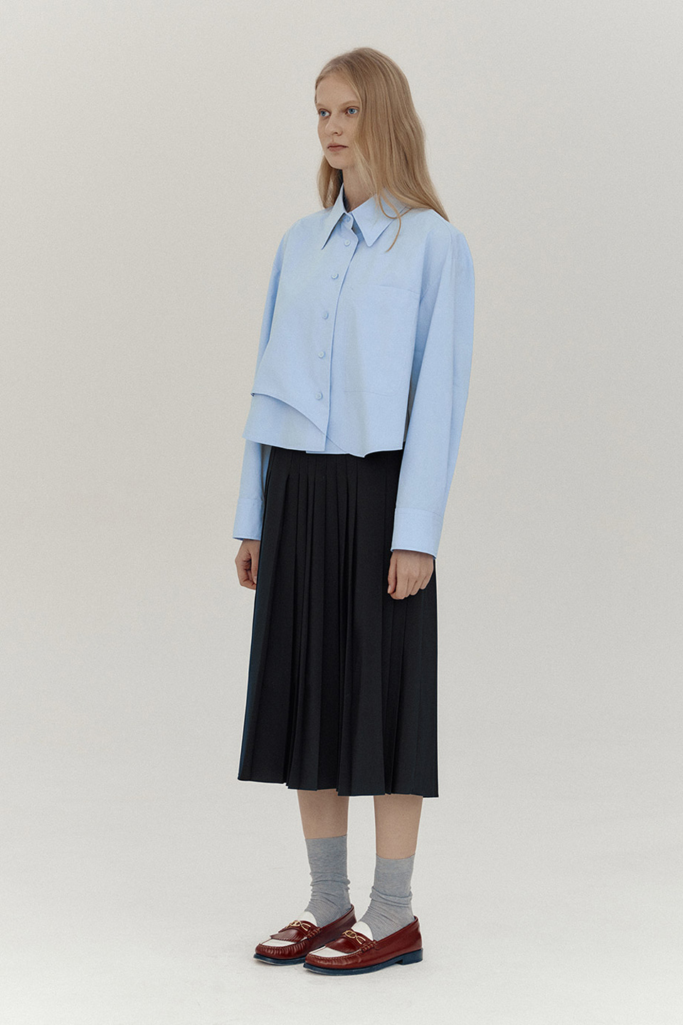 Curved Cropped Shirt_SKY BLUE