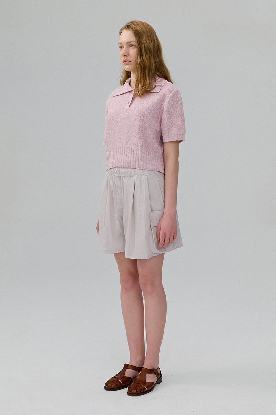 Boucle Open Collar Knit_PINK