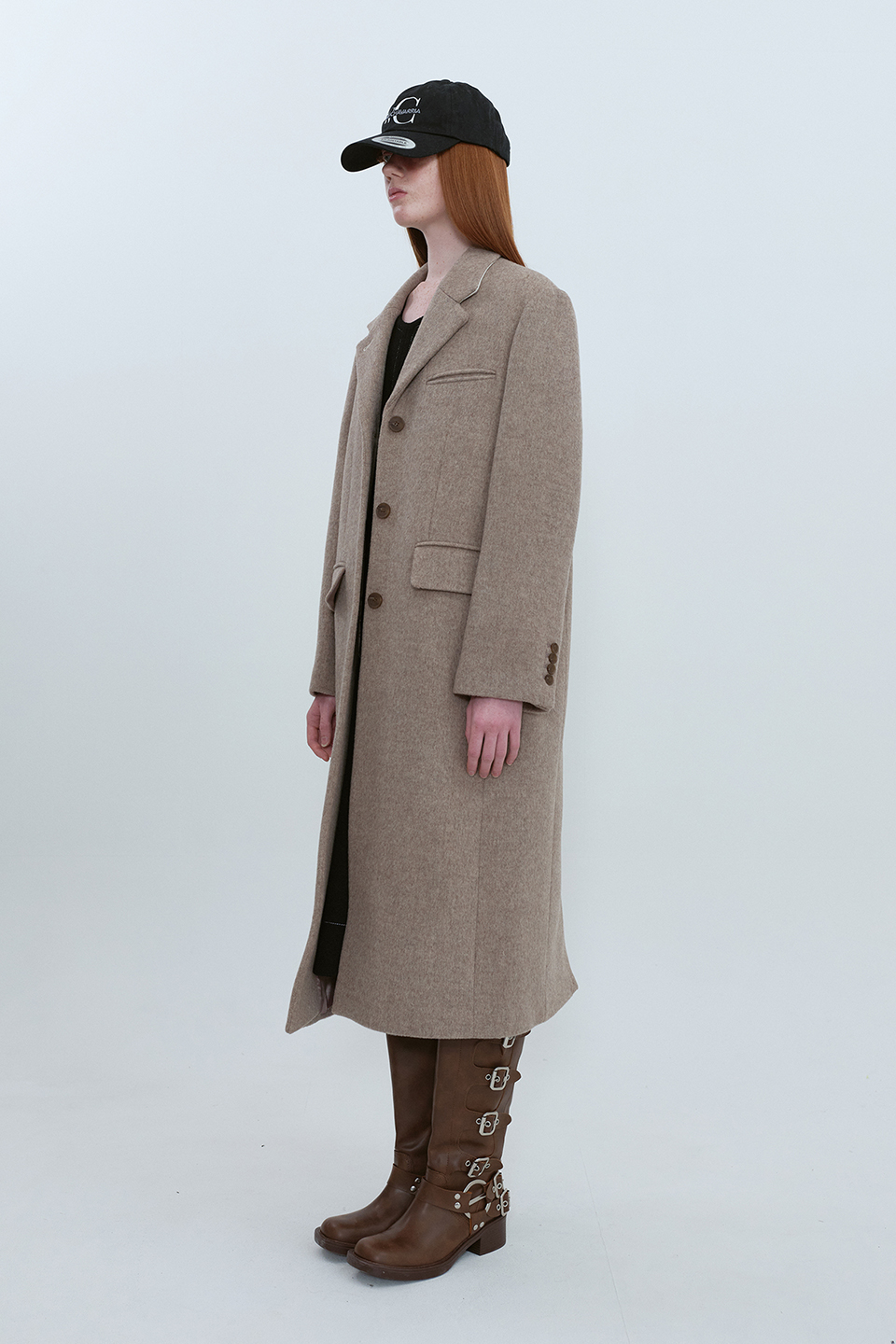Tailored 3-Button Long Coat_BROWN
