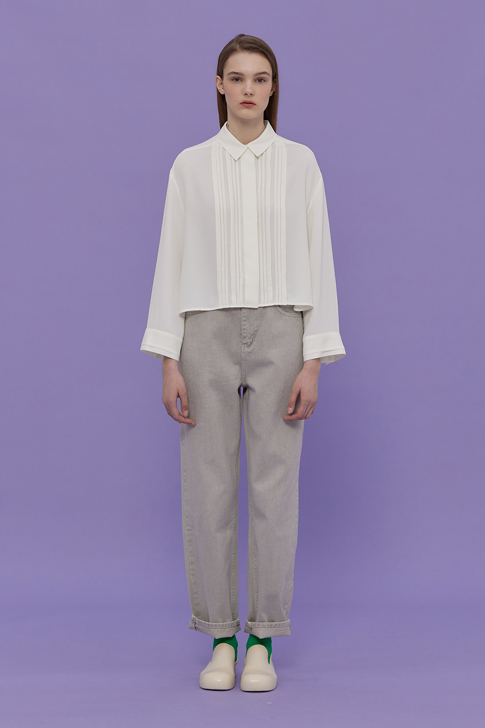 Pintuck Cropped Blouse_IVORY