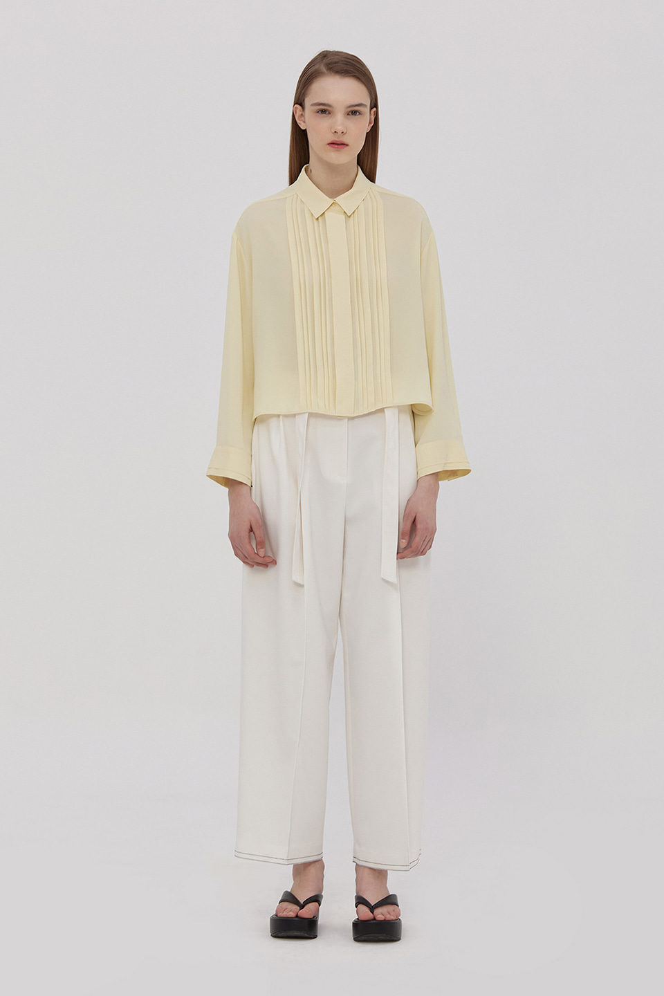 Pintuck Cropped Blouse_YELLOW