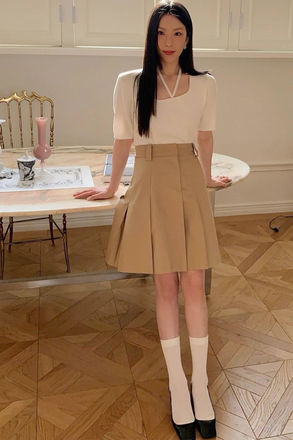 [인플루언서 PICK] Cotton Pleats Skirt_BEIGE
