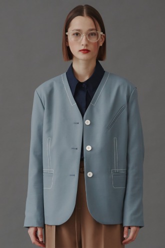 Masion No-collar Jacket_Grayish Blue